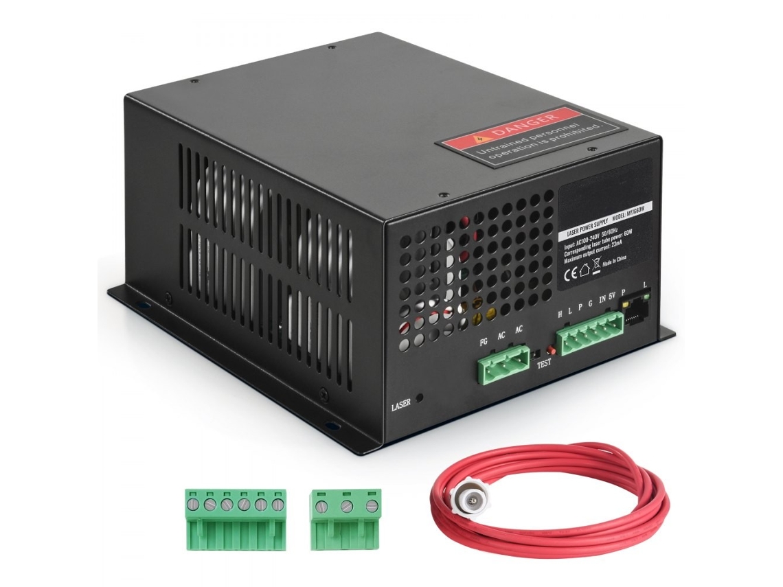 Fonte de alimentação a laser de CO2 de 60 W com proteção tripla, controle PWM e construção durável Tekmaquinas