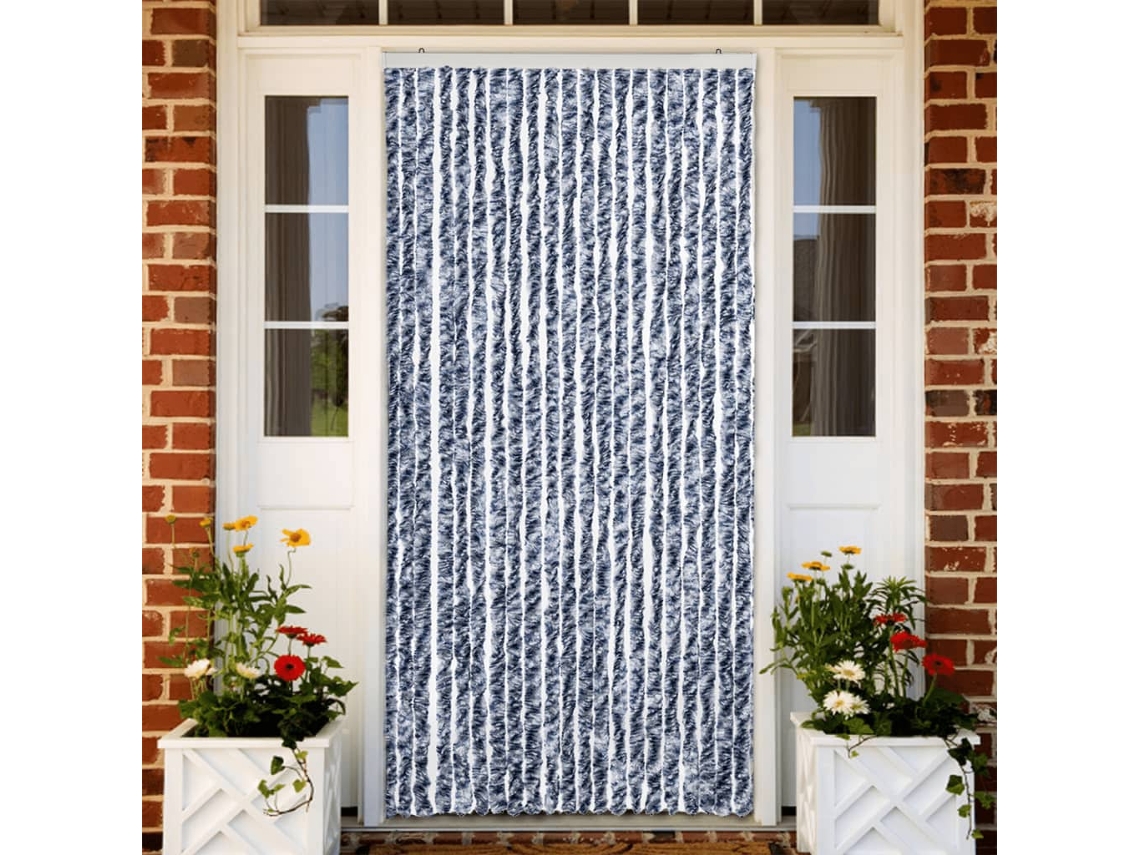 Vidaxl Cortina Anti-insetos 90x220 Cm Chenille Azul, Branco Prateado