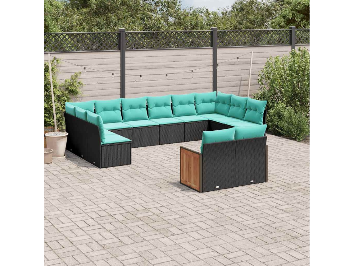 Vidaxl Conjunto De Sofá De Jardim Com 12 Peças E Almofadas Em Rattan Sintético Preto