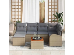 Vidaxl Conjunto De Sofá De Jardim 7 Pcs Bege E Cinza Claro Vime Pe