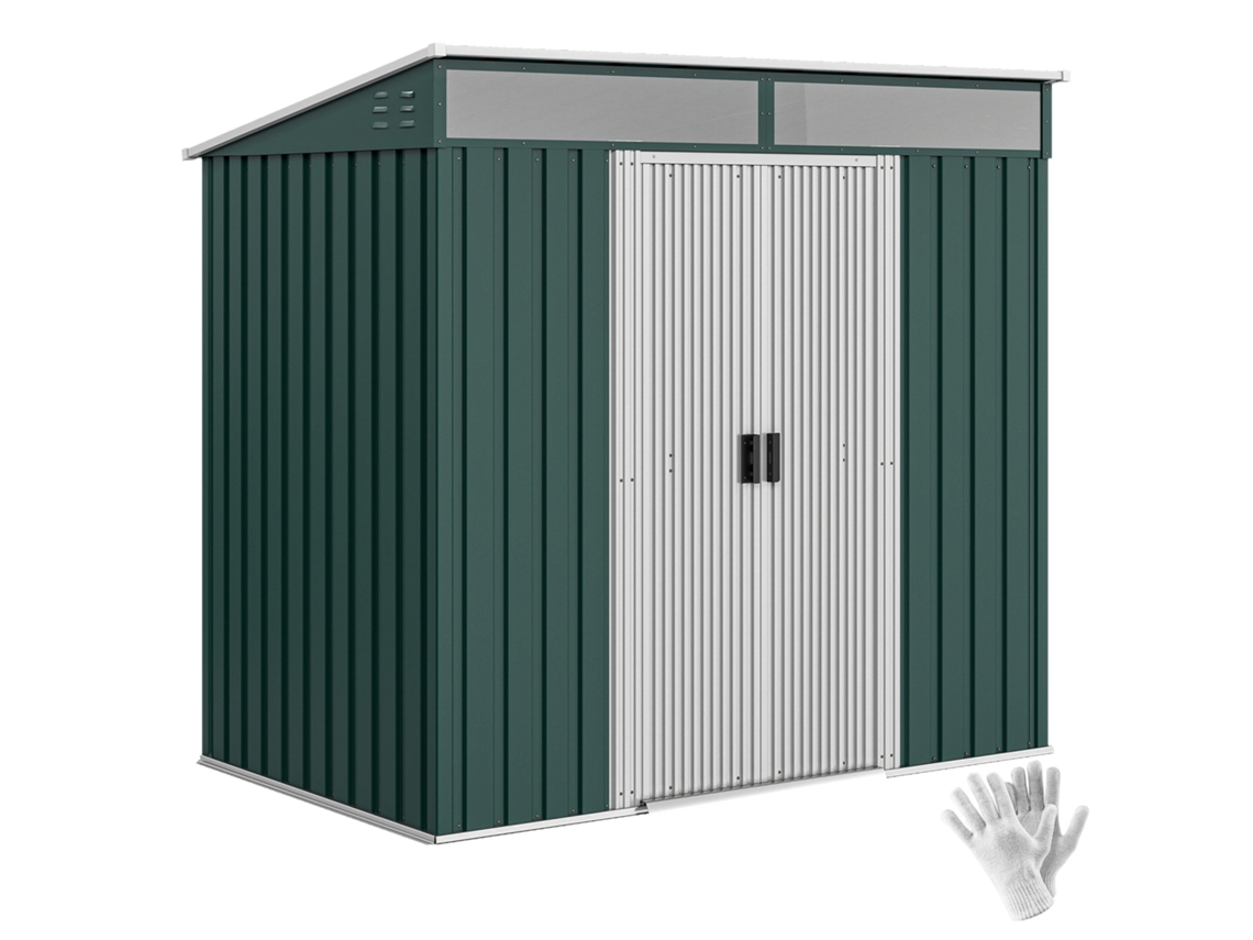 Abrigo De Jardim 2m² 195x122x181,5cm Verde, Metálico Com Porta De Correr E 2 Janelas Para Armazenamento