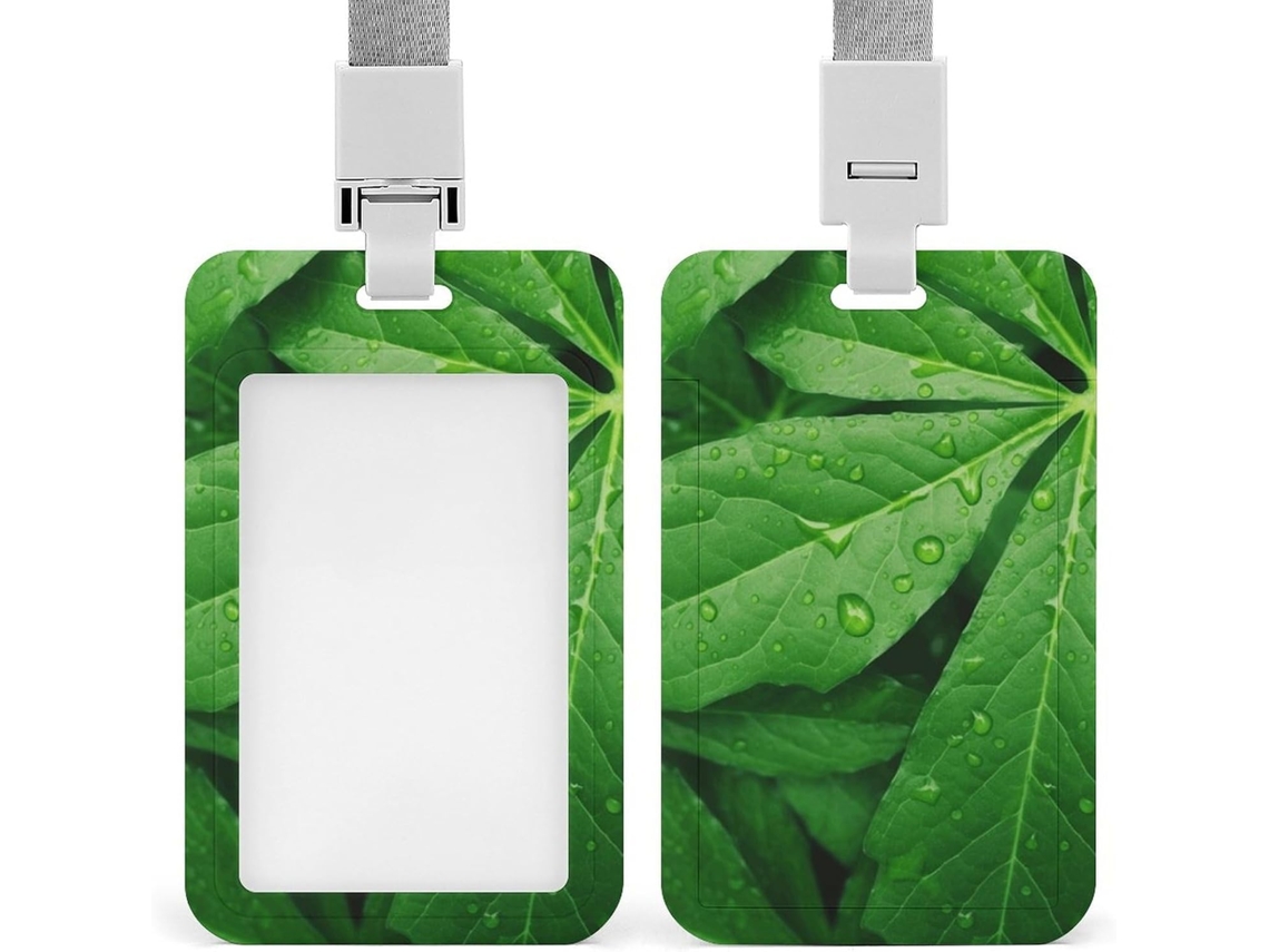 Porta-cartões Crachá Folha Verde, Protetor de Cartões Vertical com Cordão, Camada Plástica Impermeável, Crachá Estojo,