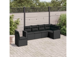 Vidaxl 6 Pcs Conjunto Sofás De Jardim C/ Almofadões Vime Pe Preto