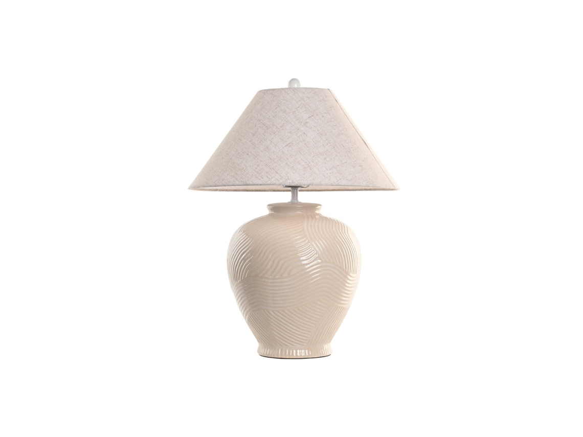 Abajur de Mesa em Cerâmica Cor Creme com Detalhes em Linho, 45x45x60cm ALEXANDRA HOUSE LIVING