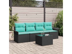 Vidaxl Conjunto De Sofá De Jardim 5 Unid. Preto E Turquesa Vime Pe