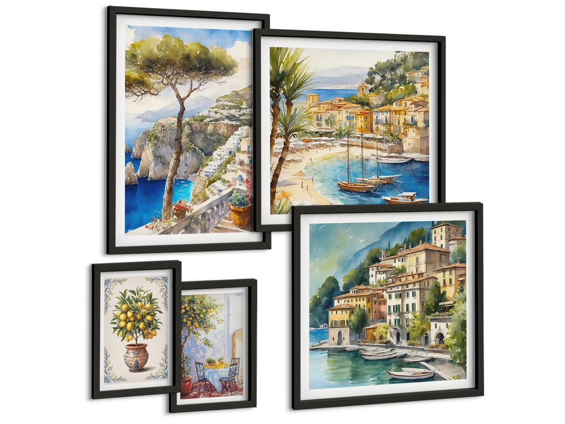 Conjunto De Pinturas Cidadezinhas Litorâneas Estilosas Espelharte (5 Peças)