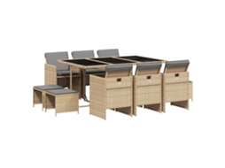 Conjunto de 11 Jantar para Jardim com Almofadões Vime Pe Bege Misturado MAISON EXCLUSIVE