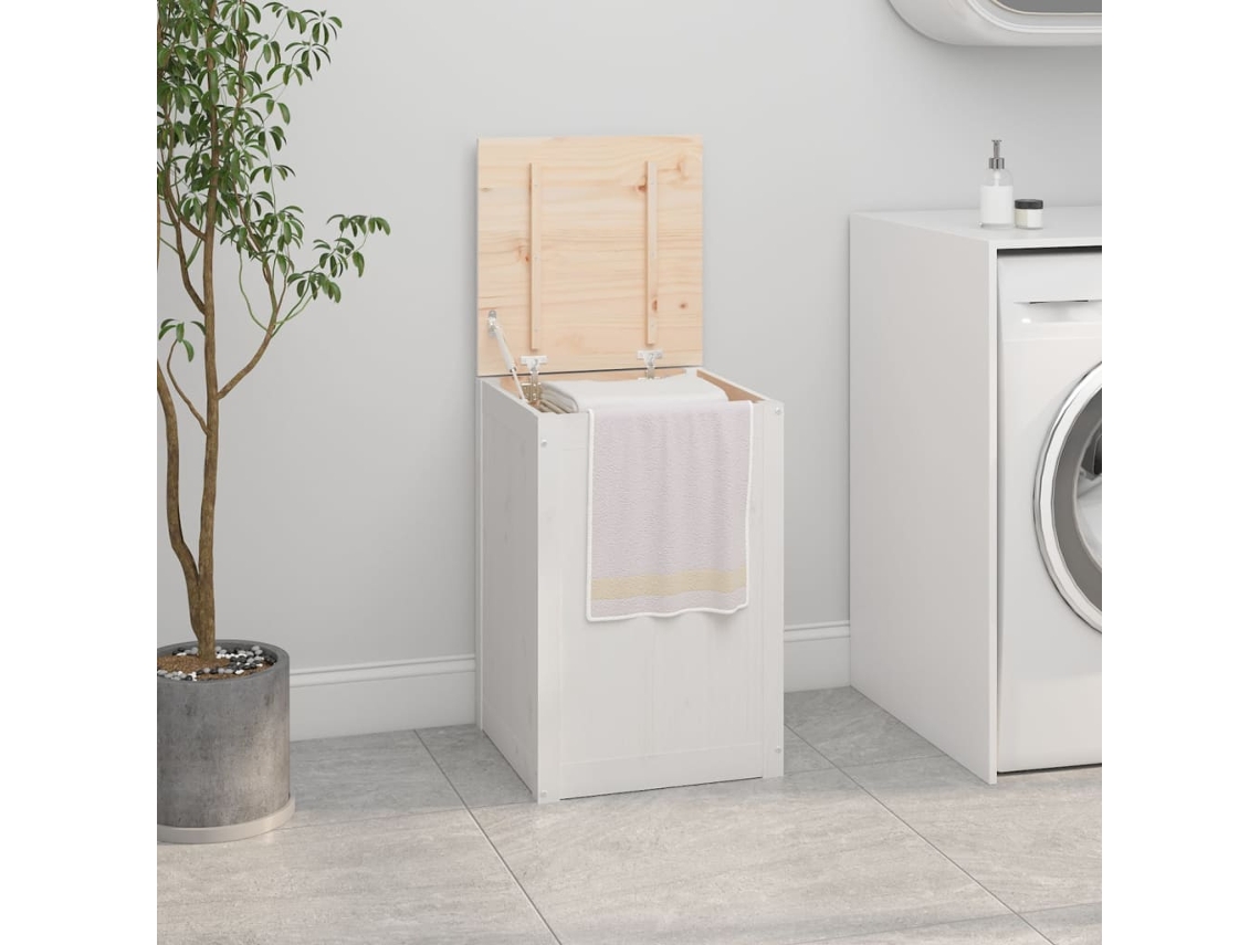 Vidaxl Caixa Para Roupa 44x44x66 Cm Madeira De Pinho Maciça Branco