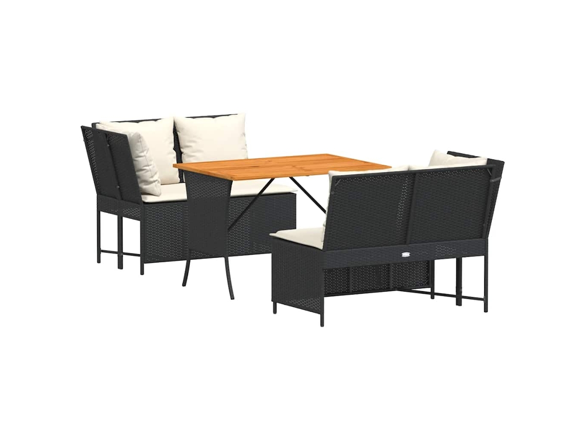 Conjunto de 3 Sofás de Jardim com Almofadões Vime Pe Preto MAISON EXCLUSIVE (3 pcs)