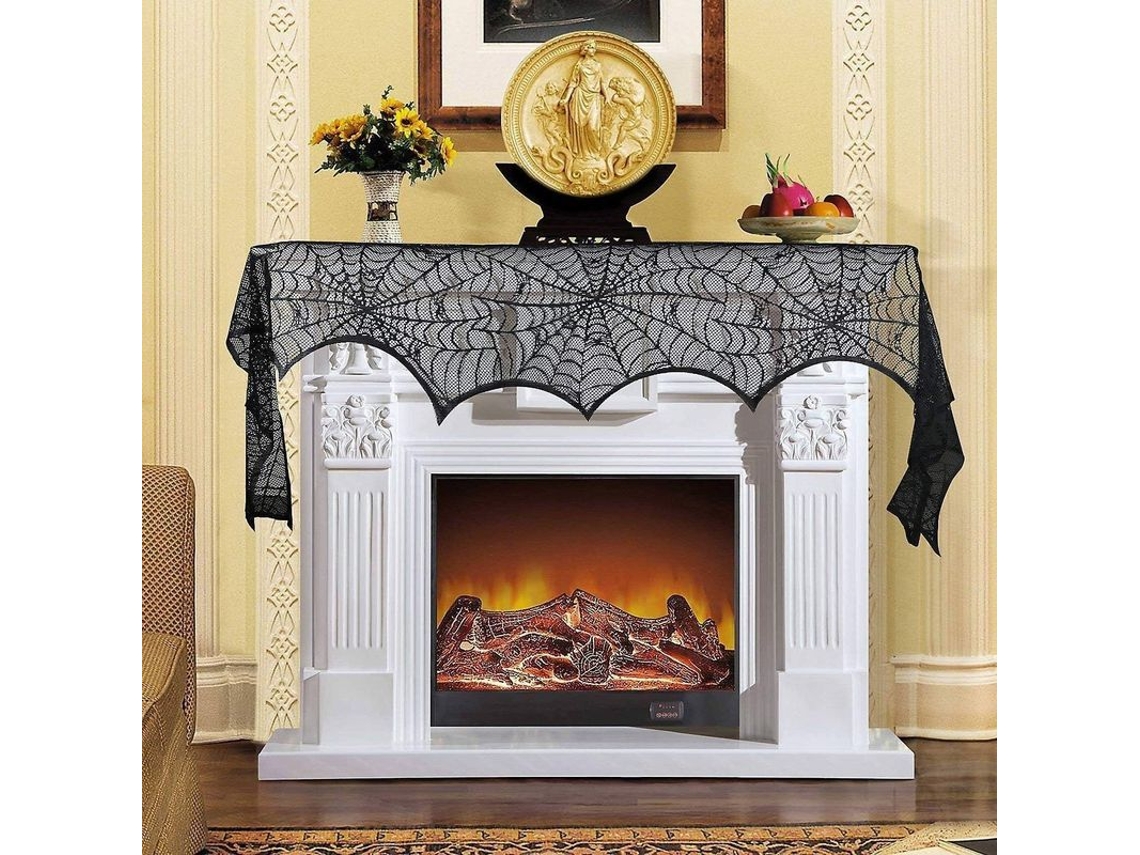 Lenços para Mantel de Chaminé Teia de Aranha em Renda Preta 2 Peças Decoração de Mantel | S/MARCA
