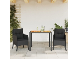 Vidaxl 3 Pcs Conjunto De Jantar P/ Jardim C/ Almofadões Vime Pe Preto