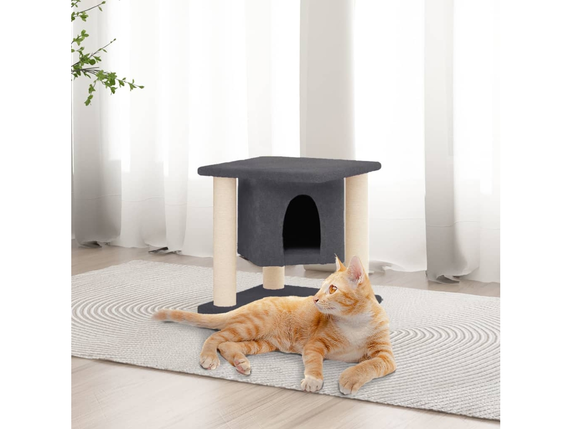 Vidaxl Árvore P/ Gatos C/ Postes Arranhadores Sisal 37 Cm Cinza-escuro