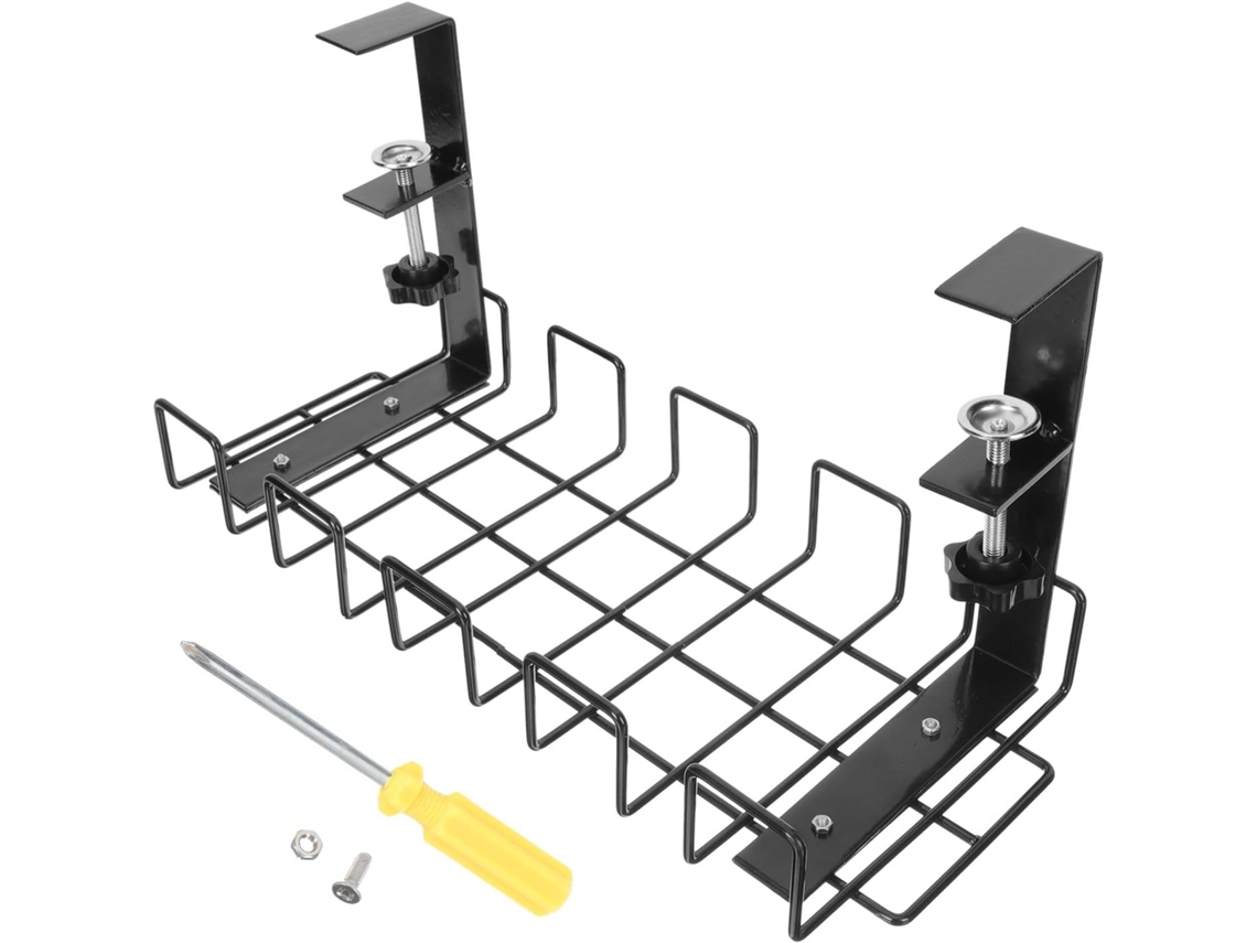 Organizador De Cabos Preto Para Mesas Sólidas, Ideal Para Uso Embaixo Da Mesa.