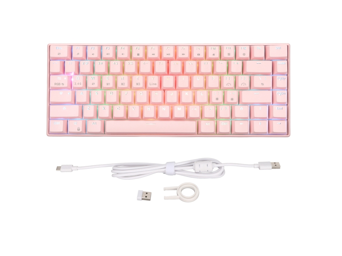 Lurelia Teclado Mecânico Para Jogos Com 82 Teclas, Retroiluminação Rgb, Com E Sem Fio, Ergonômico, Rosa, Para Desktop, Com Switches Marrons