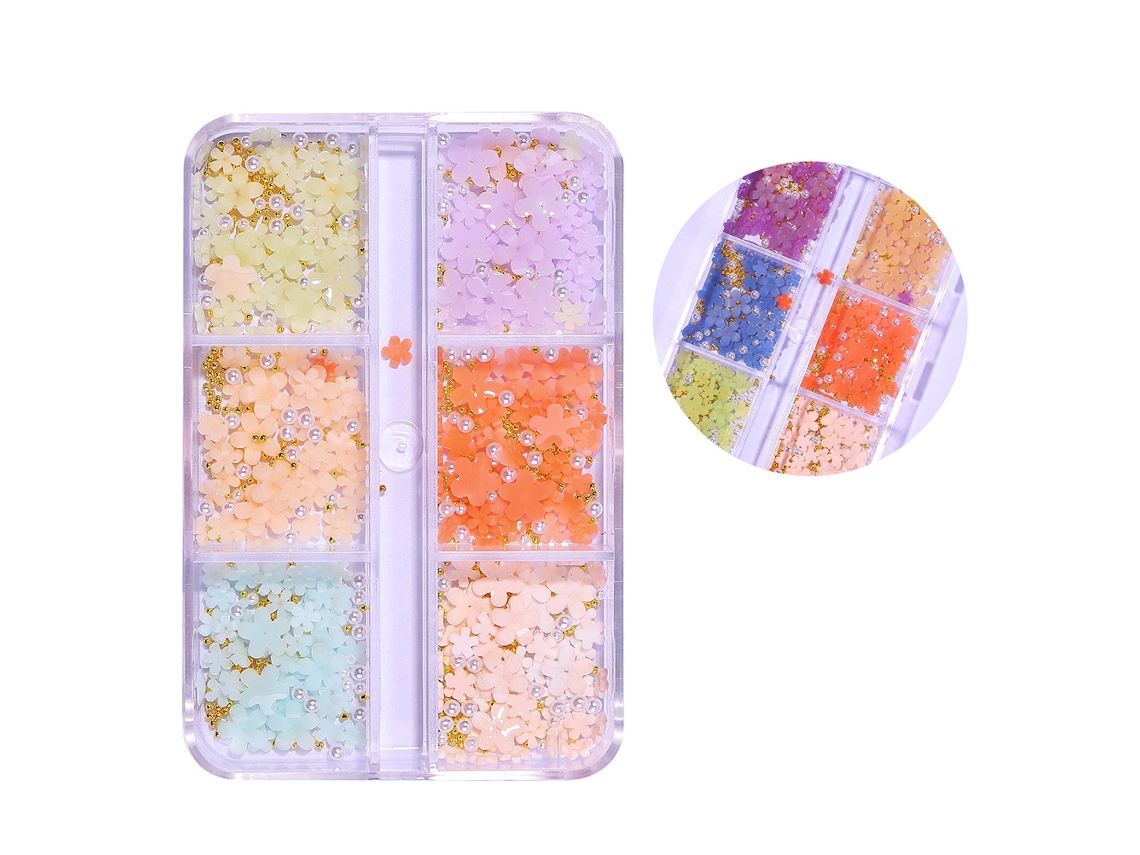 Acessórios De Unhas 3d Com 6 Gradeiras Flores Pedras De Rhinestone Corações Arcos Decoração De Unhas Diy Manicure