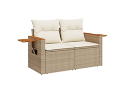 Conjunto 1 Sofá De Jardim Vidaxl Bege Vime Pe (124 X 62 X 69 Cm)