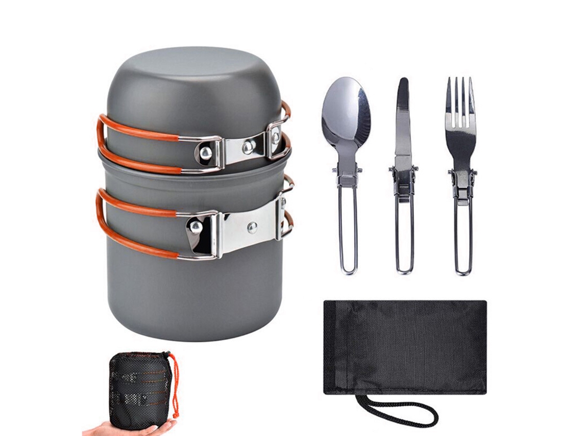 Conjunto de Panelas de Camping Portátil Alumínio Laranja