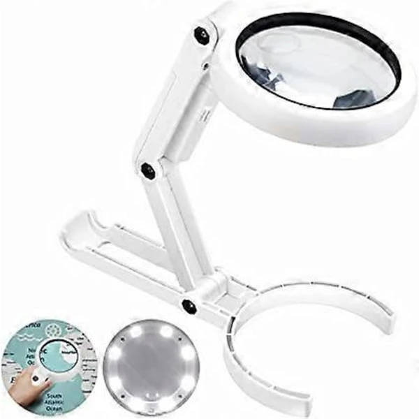 Lupa de Mesa com Suporte e Led, Ampliação de 5x/11x, Base Dobrável, Lâmpada de Leitura e 8 Leds para Inspeção BRILVIBERA