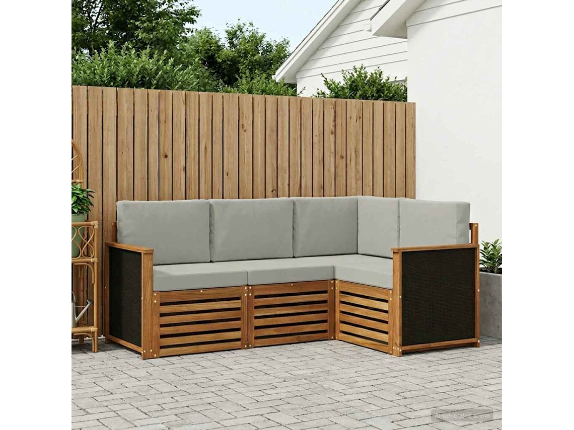 Vidaxl Conjuntos De Sofás Com Almofada 4 Pcs Madeira Sólida De Acácia