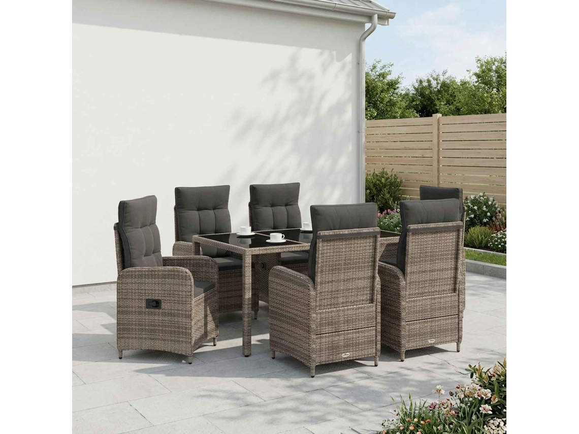 Vidaxl Conjunto De Jantar Para Exterior 7 Unid. Vime Pe