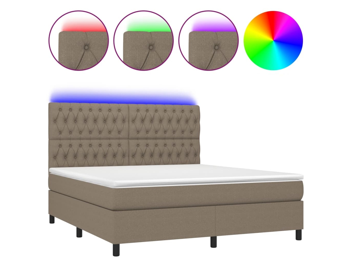 Cama Box Spring com Colchão e Led Tecido Cinza Acastanhado MAISON EXCLUSIVE (180x200 cm)