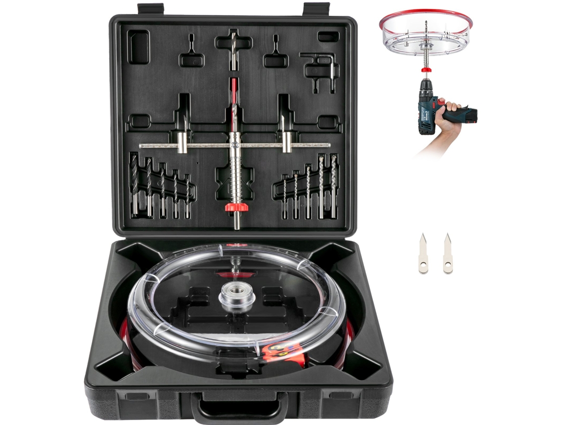 Kit de Cortador de Furo Ajustável 40-300 Mm Duas Brocas Piloto Substituíveis VEVOR