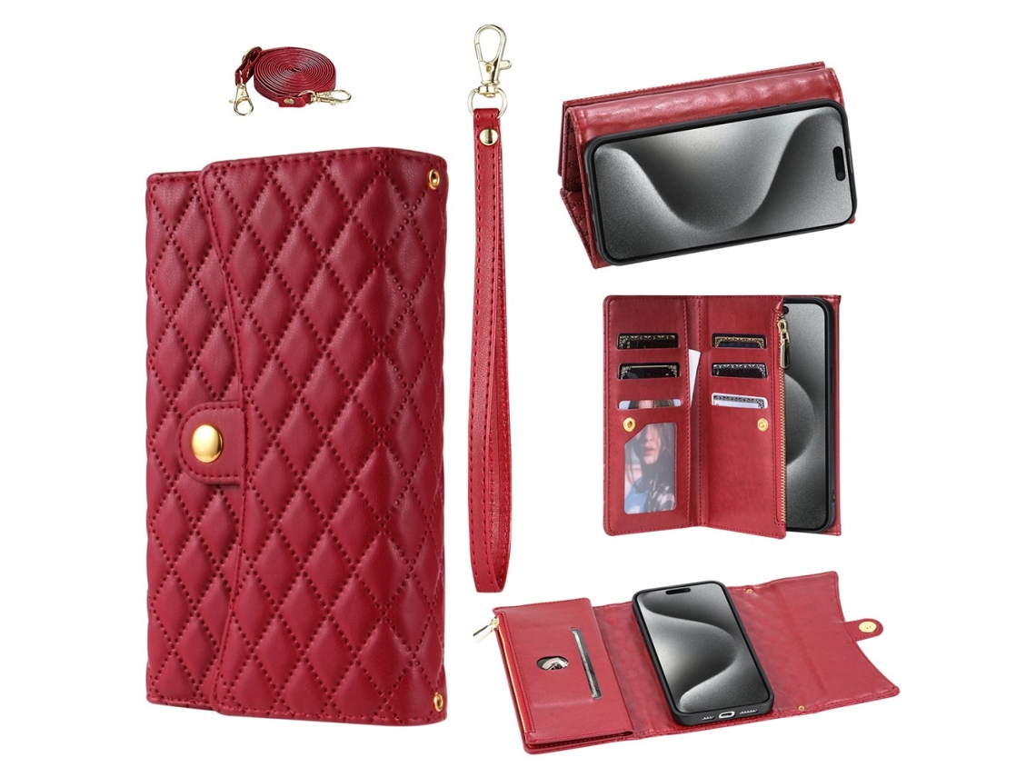 Capa Para Iphone 14 Pro Max Pele Sintética Com Porta-cartões Vermelho