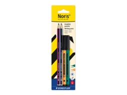 Conjunto de Lápis de Grafite STAEDTLER Noris® 120, 2hb, e Fineliners 307-61 Writing Pens, 0,6 Mm, Laranja e Verde