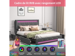 Cama com Gavetas, Led, Usb, Linho Cinza, 160x200 Cm, SIMURQ