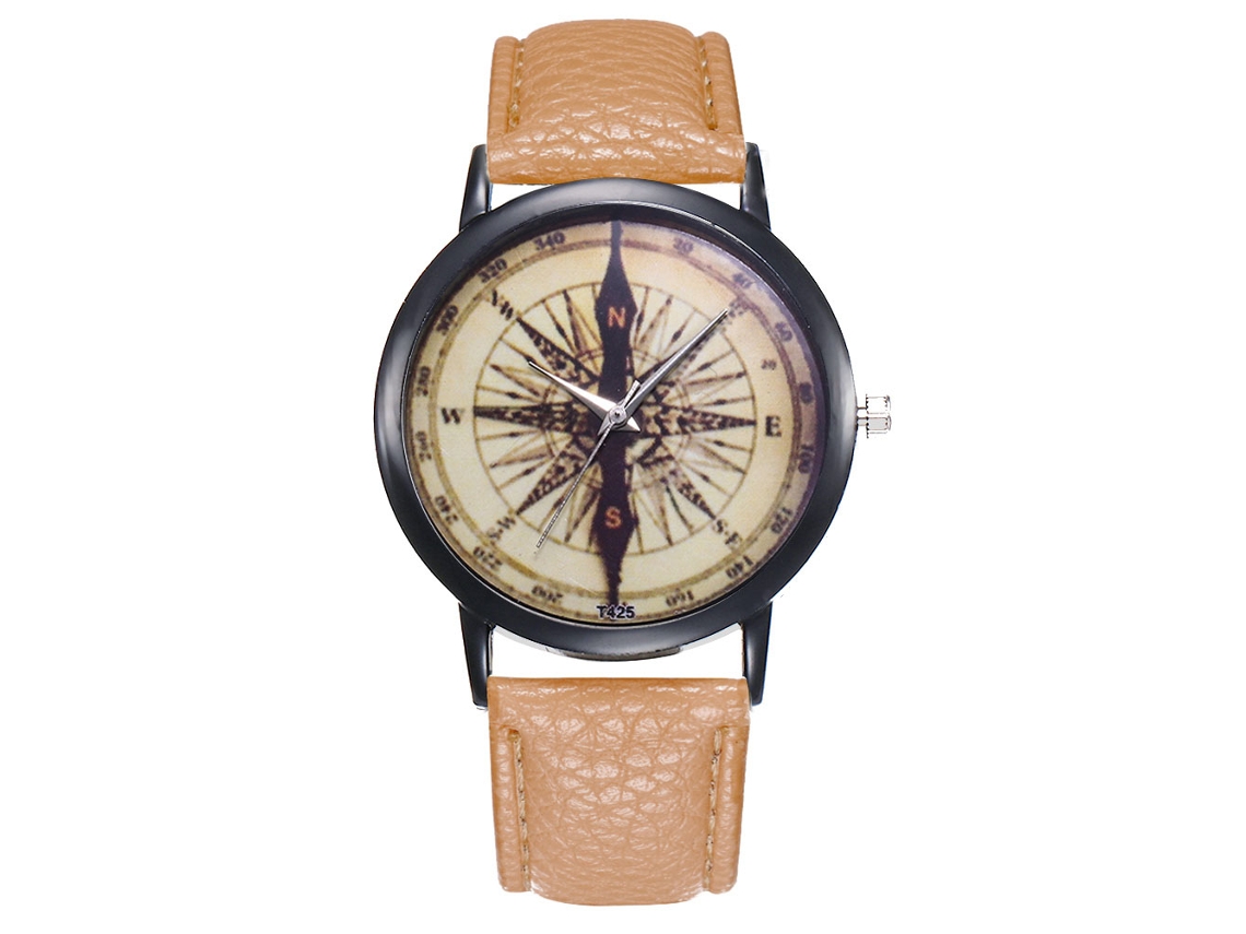 Relógio masculino de quartzo com pulseira de PU, mostrador redondo, modelo Fashion T425 (bege)