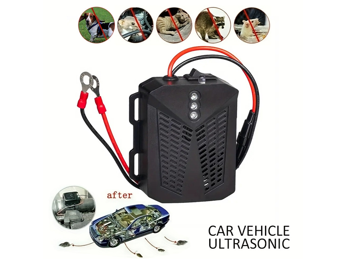 Repelente Ultrassónico Para Motor Com Luz Estroboscópica E Dupla Alimentação, Para Carro, Camião, Autocaravana Preto Hexinyigjly