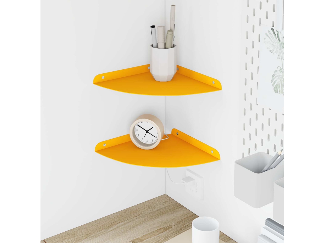 Vidaxl Prateleira Flutuante De Canto 2 Unid. Amarelo Mostarda