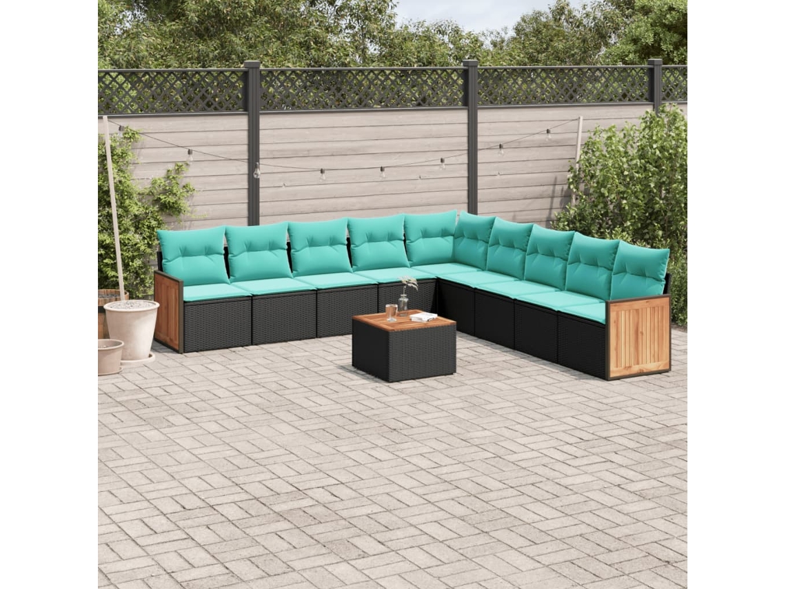 Vidaxl Conjunto De Sofá De Jardim Com 10 Peças E Almofadas Em Rattan Sintético Preto