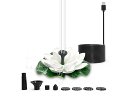 Fonte Usb De Lotus Branca Com 7 Bicos Intercambiáveis - Bomba De Água Decorativa Para Lago, Tanque E Jardim, Fonte Silenciosa E Versátil