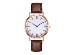 Reloj De Cuarzo Unisex Con Correa De Cuero Pu Dial Redondo Casual Café Oscuro