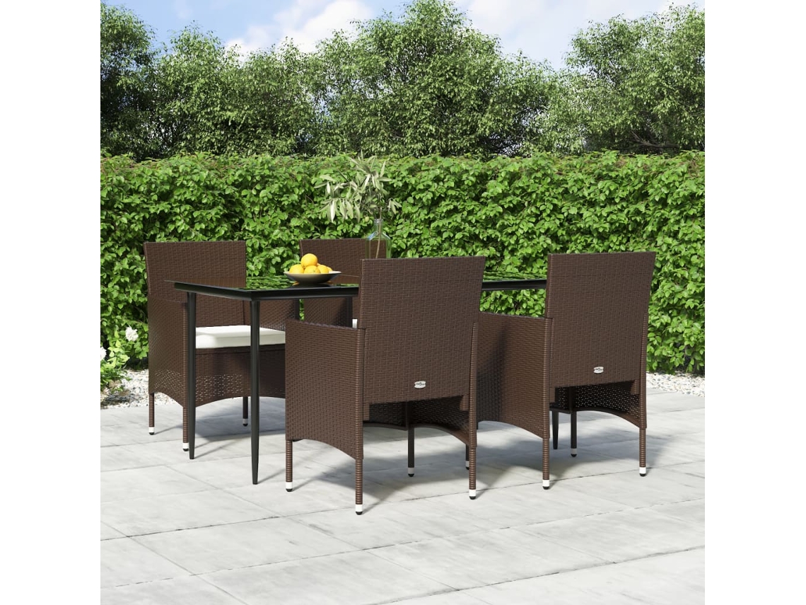 Conjunto 5 Peças Jantar P/ Jardim C/ Almofadões Castanho/preto Dkd Home Decor