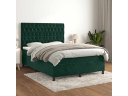 Vidaxl Cama Com Molas/colchão 140x190 Cm Veludo Verde-escuro
