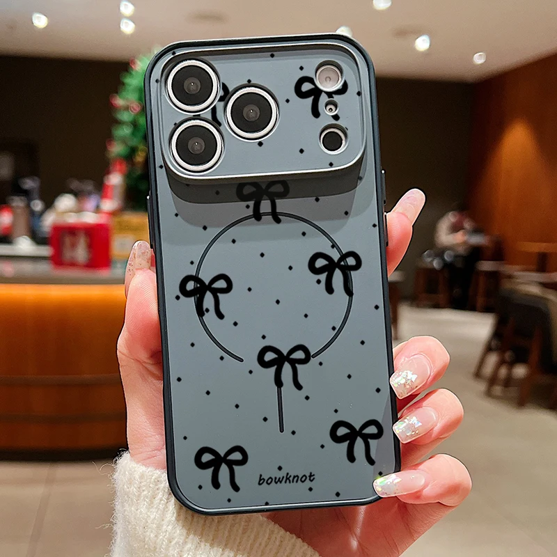 (preto) Capa Magnética Para Iphone 14 Com Estampa De Laço, Capa Traseira Rígida Em Policarbonato E Tpu Macio