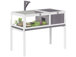 Casa Tartarugas Madeira Terrário 2 Tetos Bandeja Removível Suporte Lâmpada 104x53x82 Branco Cinza
