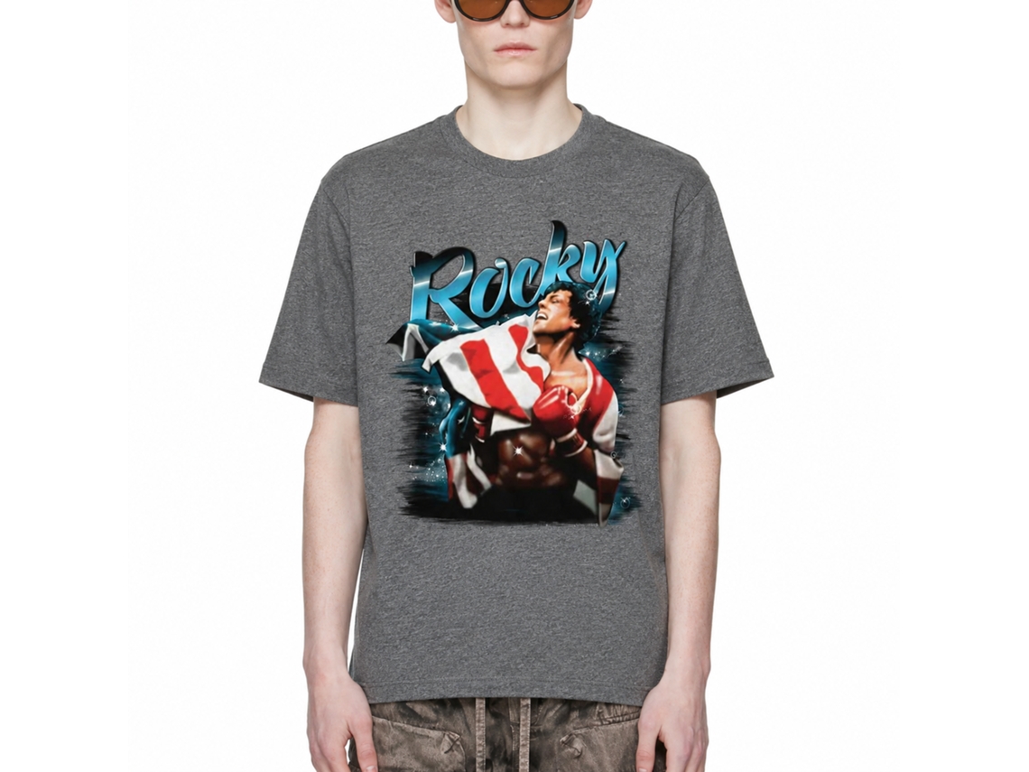 Rockinstone Rocky Movie Airbrush Heather Graphite Adult T-shirt Size:xl