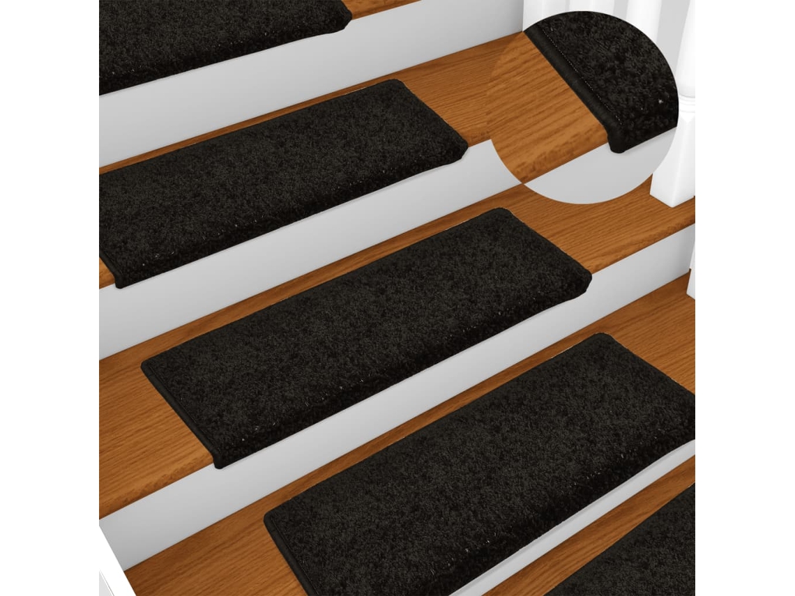 Vidaxl Tapetes De Escada 15 Peças 65x21x4 Cm Pretos Com Borda Retangular