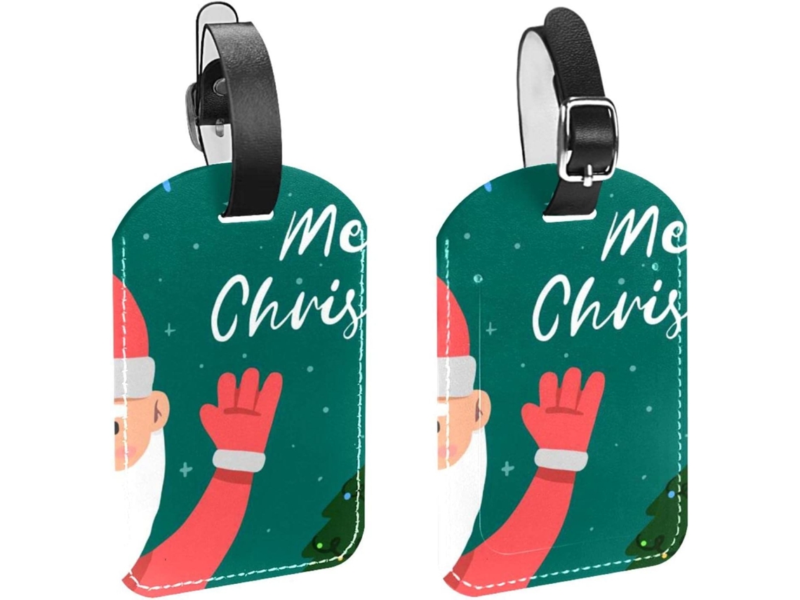 Conjunto De 2 Etiquetas Bagagem Em Imitação Couro Proteção Privacidade Papai Noel