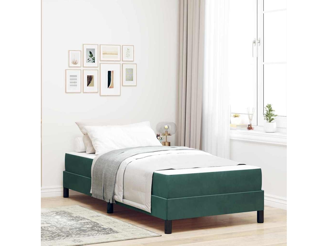 Vidaxl Cama Box com Colchão Verde Escuro 80 X 200 Cm Tecido