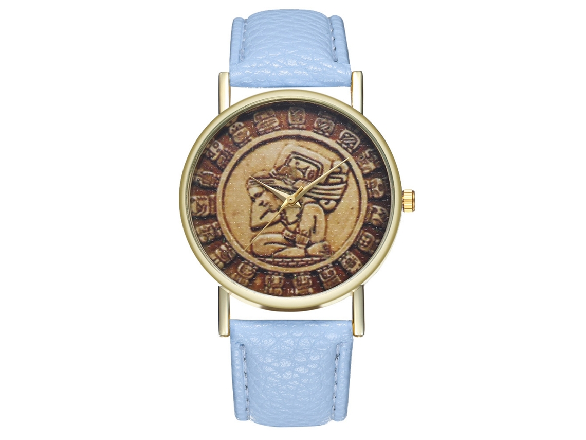 Reloj De Cuarzo De Pareja Casual Con Correa De Cuero Pu, Dial Redondo Simple (azul Claro)