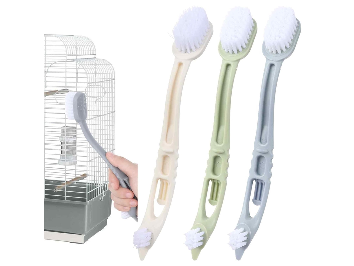 Kit de Limpeza para Gaiola para Pássaros com 3 Peças, Incluindo Duas Cabeças de Escova de Plástico, Cabo Longo AQUAFORGE
