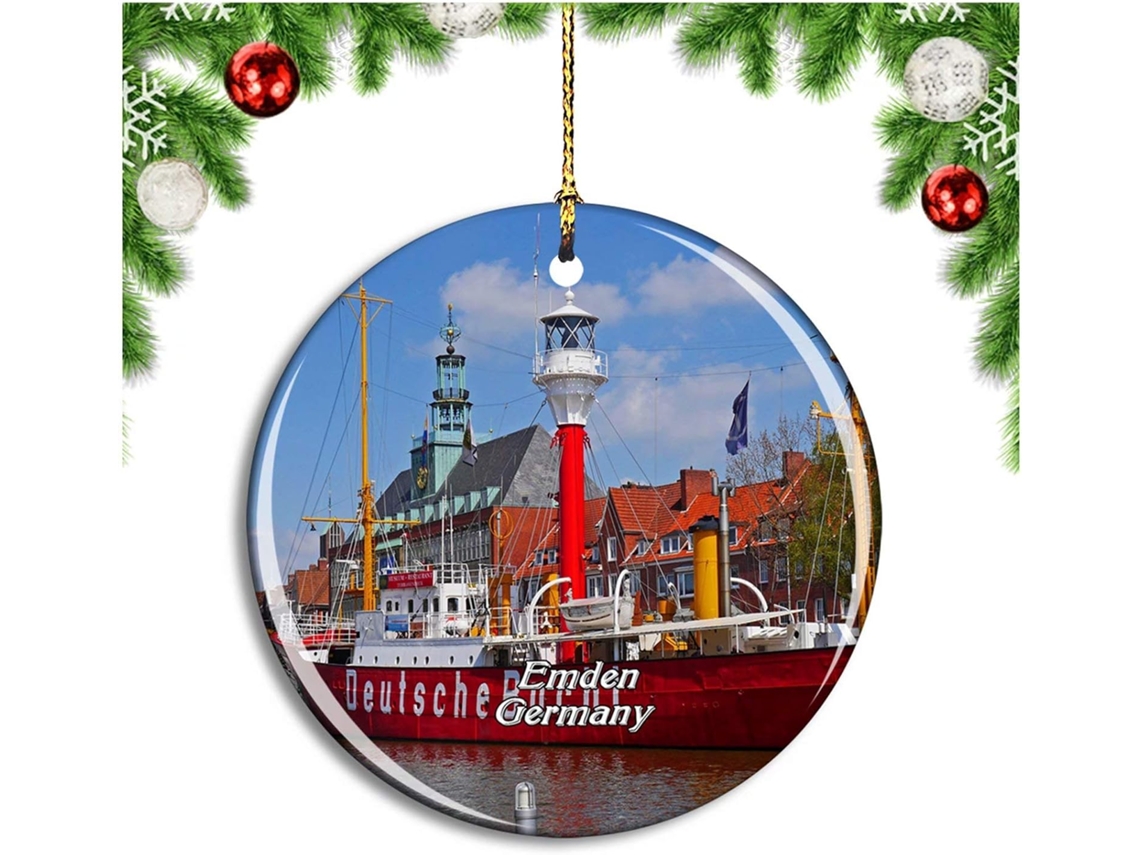 Enfeite de árvore de Natal para pendurar no porto de Emden, Alemanha. Coleção de lembranças de viagens e da cidade.