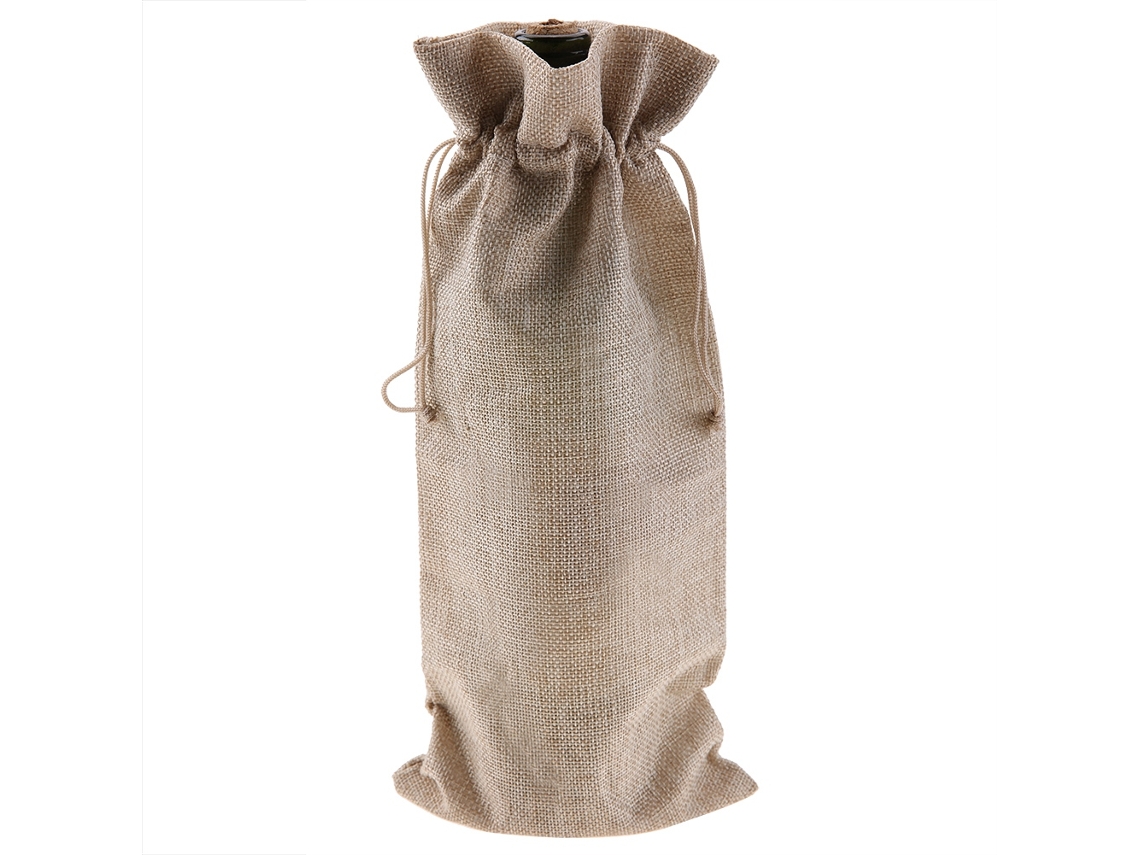Nova Line 12 Bolsas de Vinho de Linho Simples com Corda de Fecho Capa Decorativa Champanhe Bege