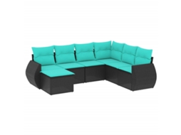 Conjunto de Sofá de Jardim, 7 Peças, Almofadas, Rattan Preto MAISON EXCLUSIVE