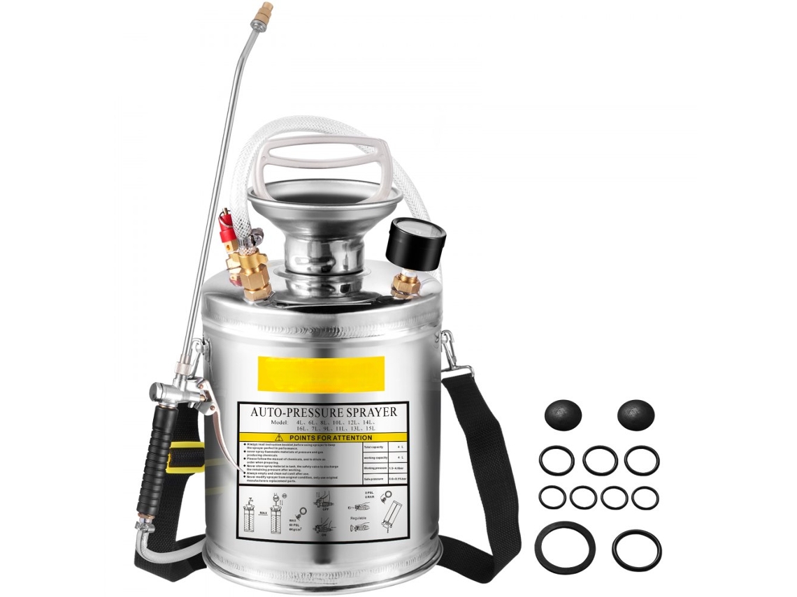 Pulverizador Manual De Aço Inox 4l Com Manómetro E Bico Ajustável Tekmaquinas