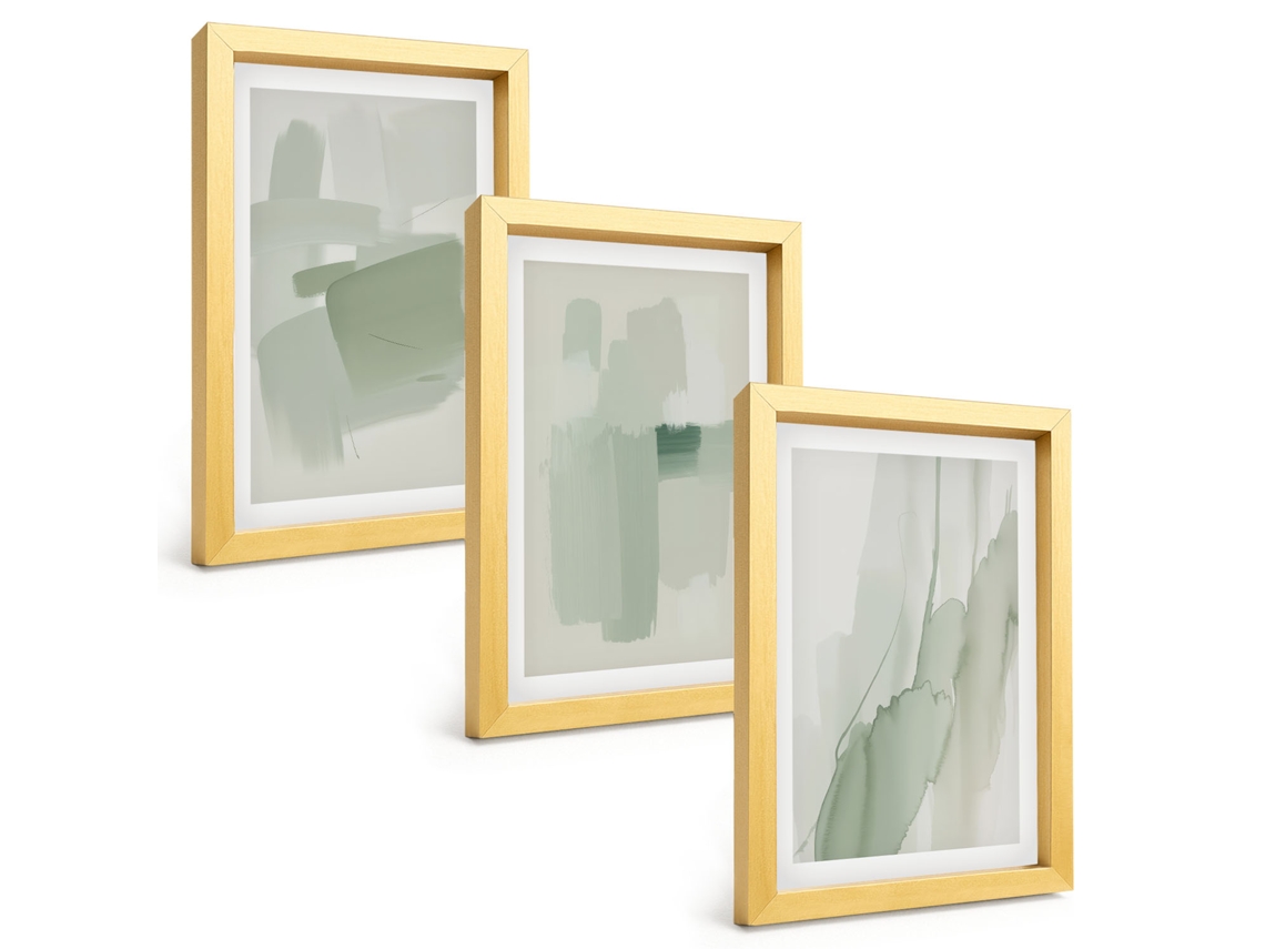 Conjunto De Pinturaspadrões Abstratos Em Aquarela Moldura Dourada Quadros Para A Sala De Estar Espelharte (3 Peças 20x30 Cm)